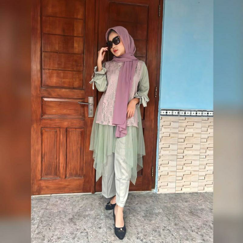 Setelan Brukat Celana Kondangan | One Set Brukat Seragam Lebaran Model Kekinian | Setelan Brukat War
