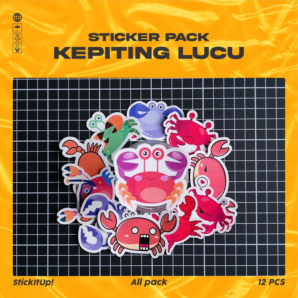 

COD✨ StickitUp Stiker Pack Kepiting Lucu Untuk Koper Laptop Skateboard