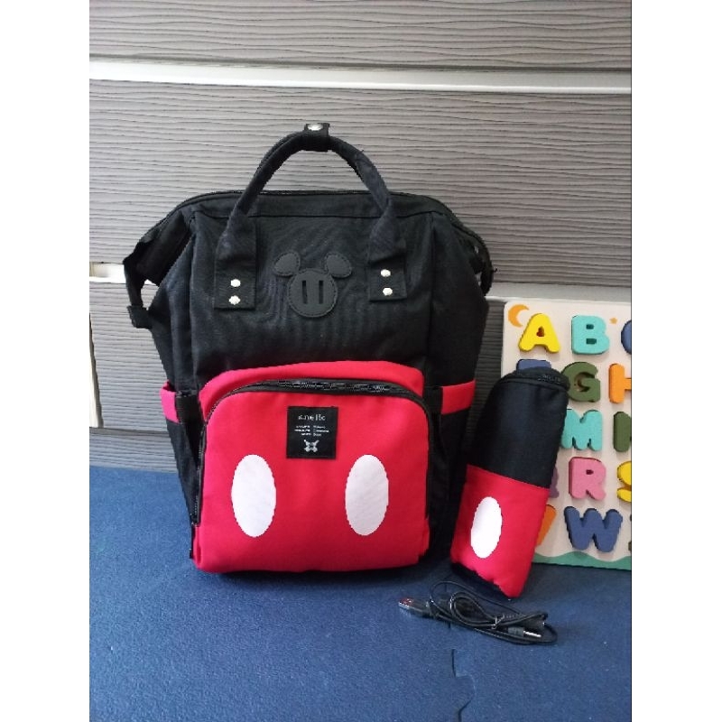 preloved tas bayi diaper diapers bag anelo anello mickey black red hitam merah