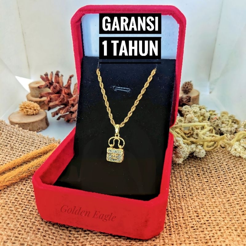 Kalung Tas Channel | Bahan Original Titanium Bukan Yang Campuran | Kalung Anti Karat & Tidak Bikin A