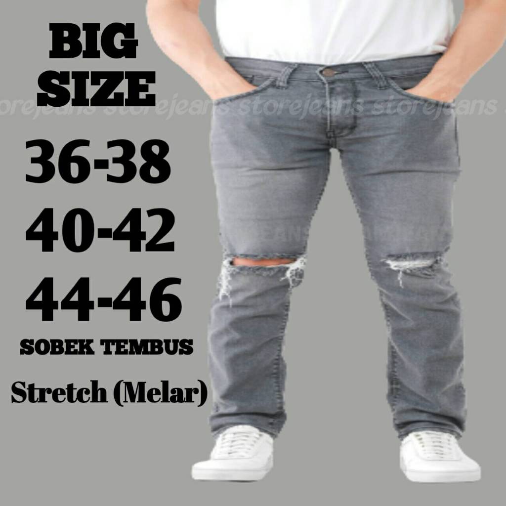 celana jeans sobek lutut pria ripped jeans jumbo hitam robek ripper destroy