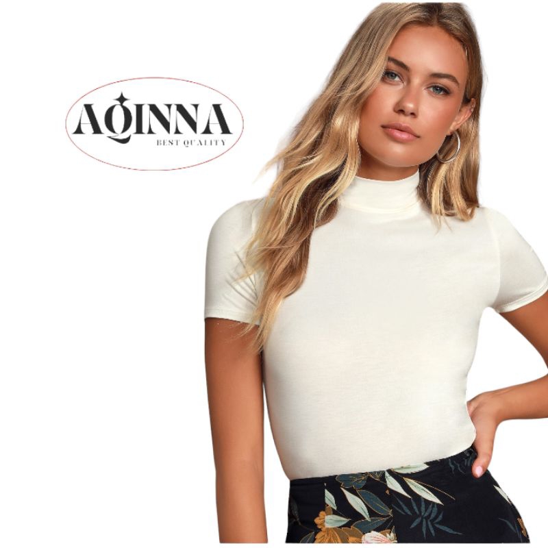 Manset Kaos Lengan Pendek Iner Dalaman Baju Wanita Turtle Neck