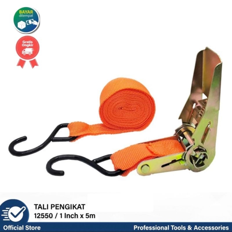 Tali Pengikat Box Sound system 5 meter 1 inchi Orange Ratchet tie down 2,5 cm x 5 m Tali Krek Tali K