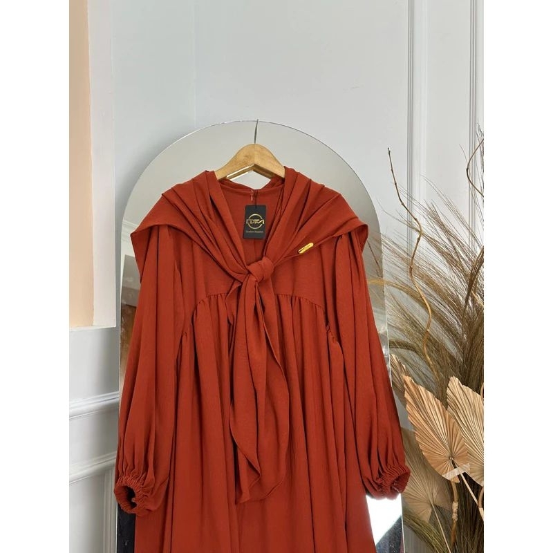 GAMIS CRINKLE SET HIJAB KEKINIAN VIRAL TERBARU-Merah Bata