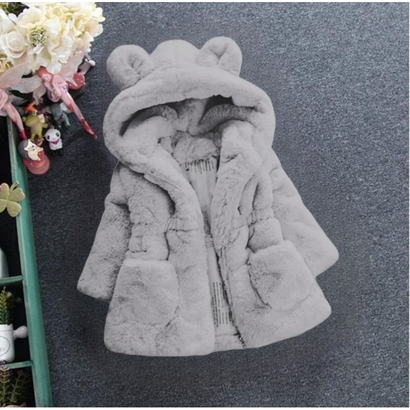 Jaket Bulu Anak Perempuan Korea / Jaket Mantel Bulu Lembut Musim Dingin Anak Perempuan Bulu Usia 2-5