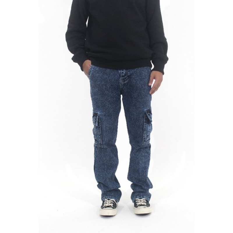Easternwood Celana Cargo Panjang Pants Jeans Standard Blue Bio wash