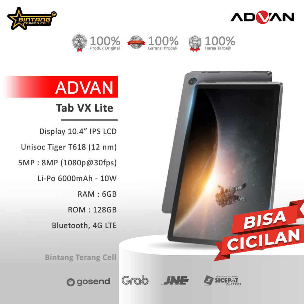 Advan tab advan tablet vx lite ram 6/128Gb 10.4inch octa core simcard 4G lte garansi resmi