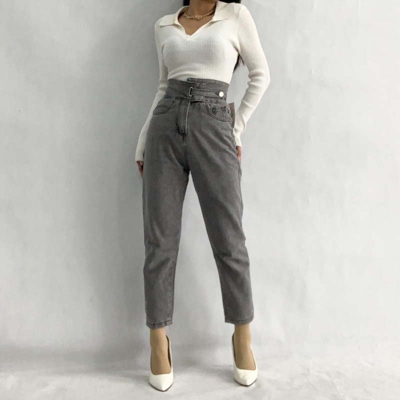 FAVORIT Celana Highwaist Boyfriend Jeans Wanita D46 HW Jeans Wanita Abu Hitam Ligh Blue Jumbo