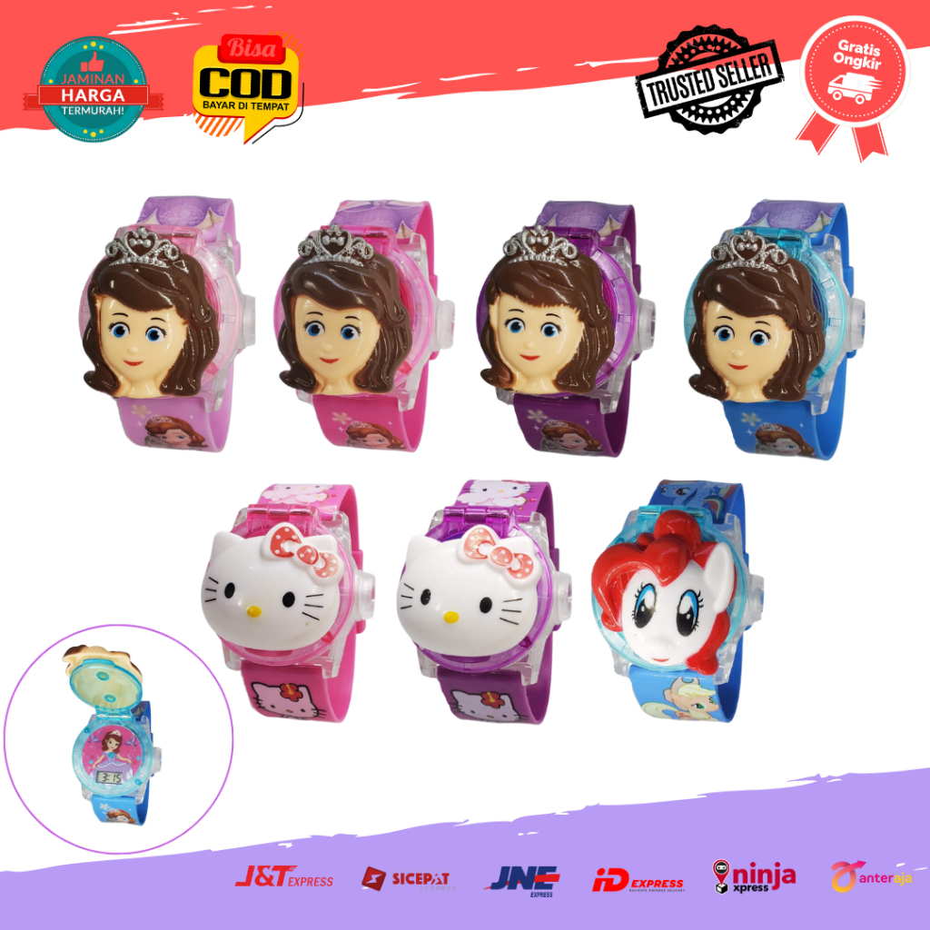 [COD] Jam Tangan Anak Cowok Strap Rubber Model Kepala Putar 3D Digital Karakter Kartun LOL Princes E