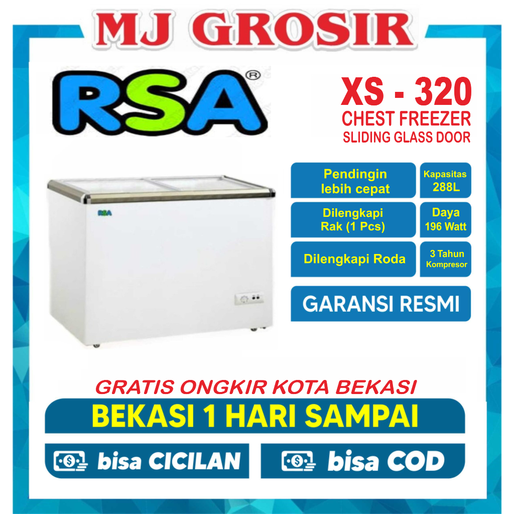 RSA XS 320 CHEST FREEZER SLIDING 320 L LEMARI PEMBEKU 320 LITER BY GEA