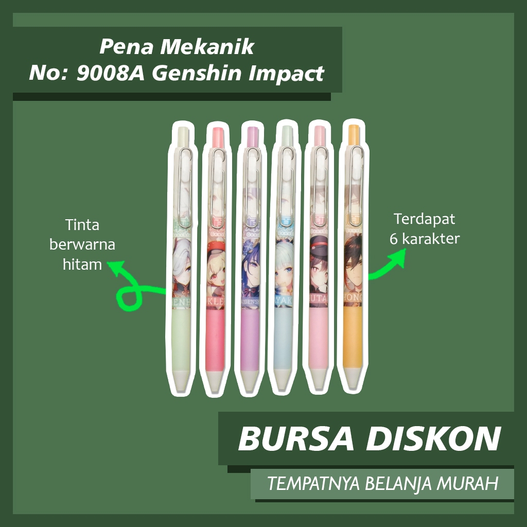 

Pena Mekanik Genshin Impact Pulpen Cetek Tinta Hitam