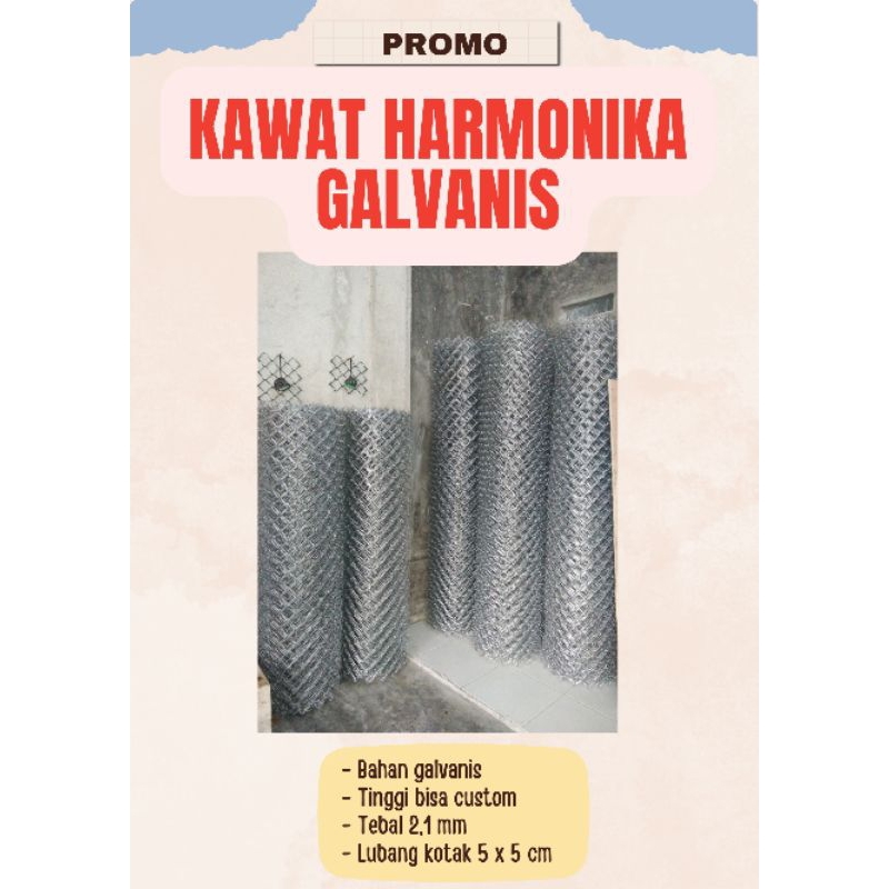 Kawat Harmonika Galvanis tebal 2,1 mm kotak 5 cm