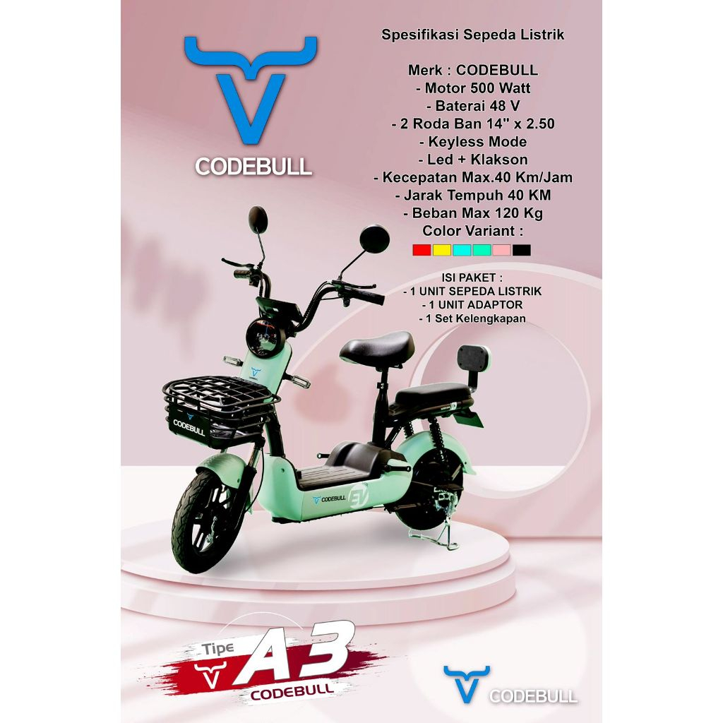[READY STOK] Sepedah Listrik CODEBULL type A3 E-Bike Sepedah Motor Listrik Dewasa