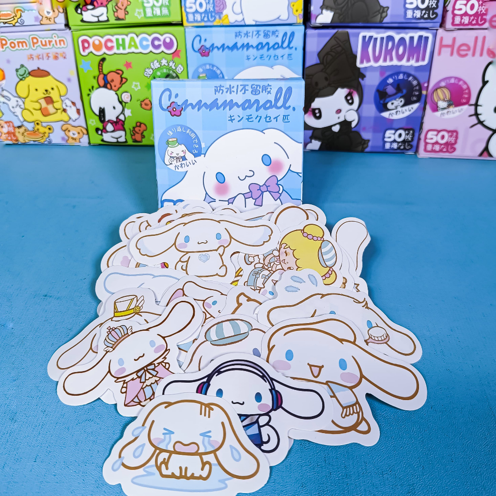 

stiker nono momo cici nono sanrio kuromi, cinnamorol, pompurin, hellokitty, pochacco, sticker kisscut boxisi 50 pcs karakter lucu untuk anak set