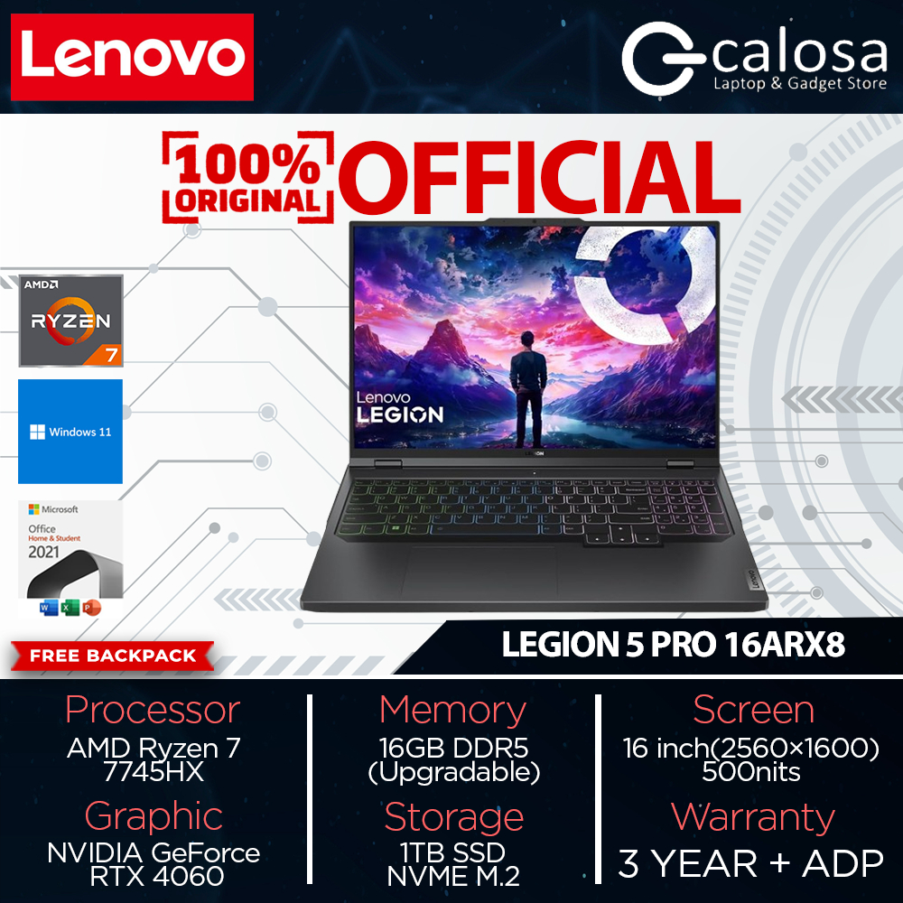 Lenovo Legion Pro 5 16ARX8 82WM0079ID AMD Ryzen 7-7745HX RAM 16GB 1TB SSD/RTX4060 8GB Windows 11 Home OHS 2021 Laptop Gaming Bergaransi Resmi
