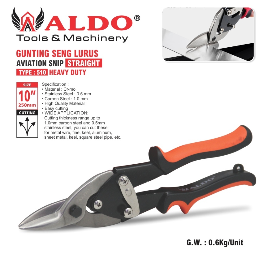 GUNTING SENG 10 INCH HEAVY DUTY 510 LURUS / GUNTING BAJA RINGAN / HOLO / PLAT MERK ALDO