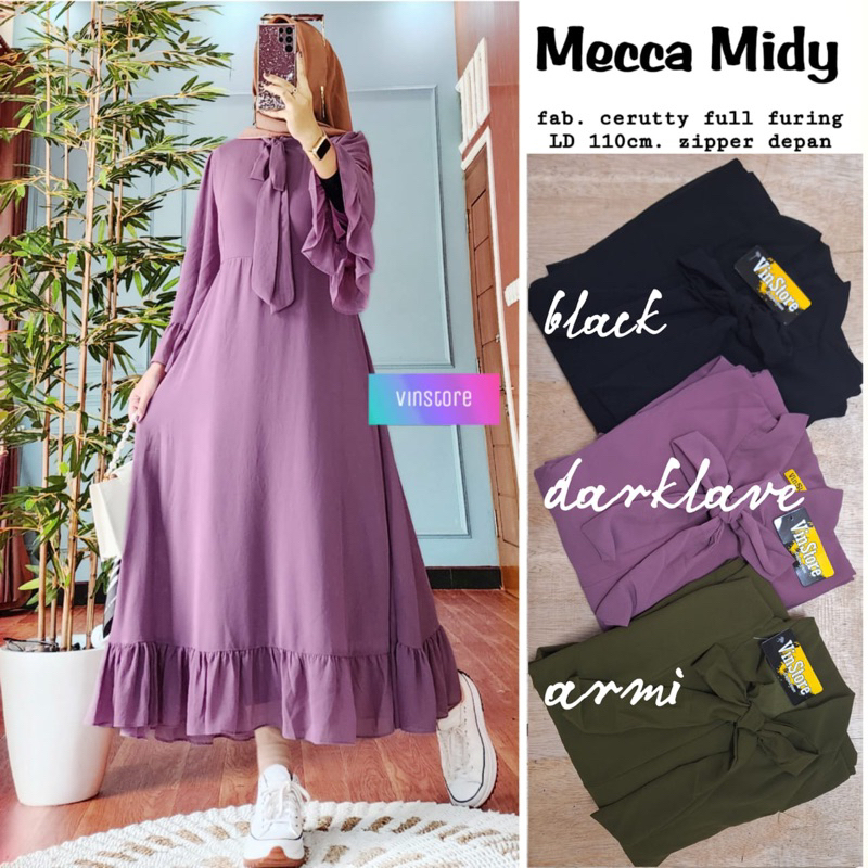 MECCA MIDY DRESS BY VINSTORE BAHAN CERUTY FURING ZIP POLOS CASUAL