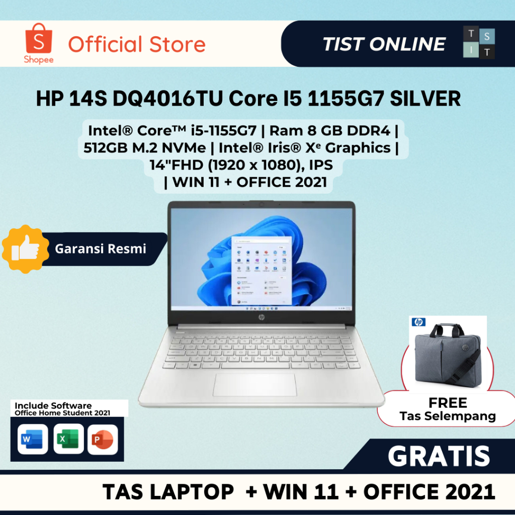 Laptop HP 14S DQ4016TU Core I5 1155G7 8GB 512SSD Windows11 OHS 14" FHD