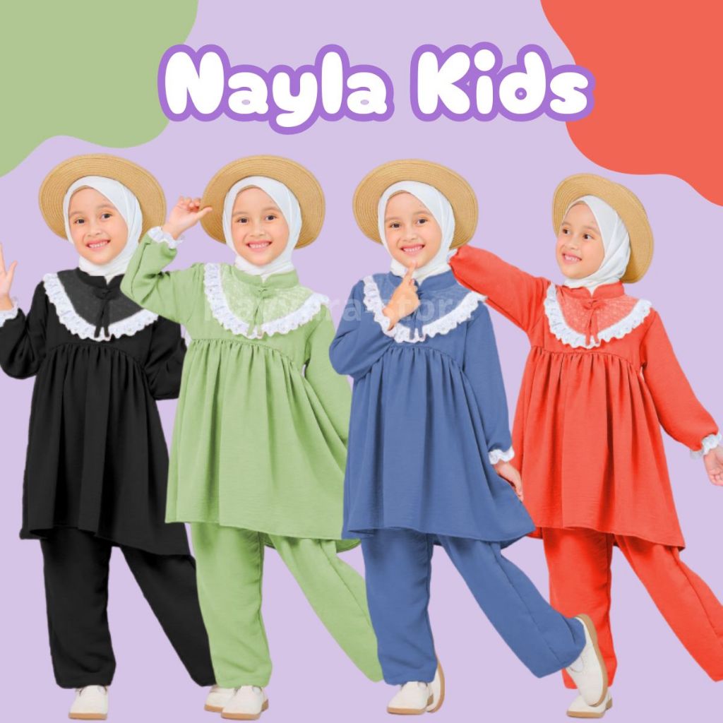 Setelan Muslim Nayla Kids Setcel Anak Crinkle Stelan Anak modern Crinkle Oneset Anak Baju Muslim Ana