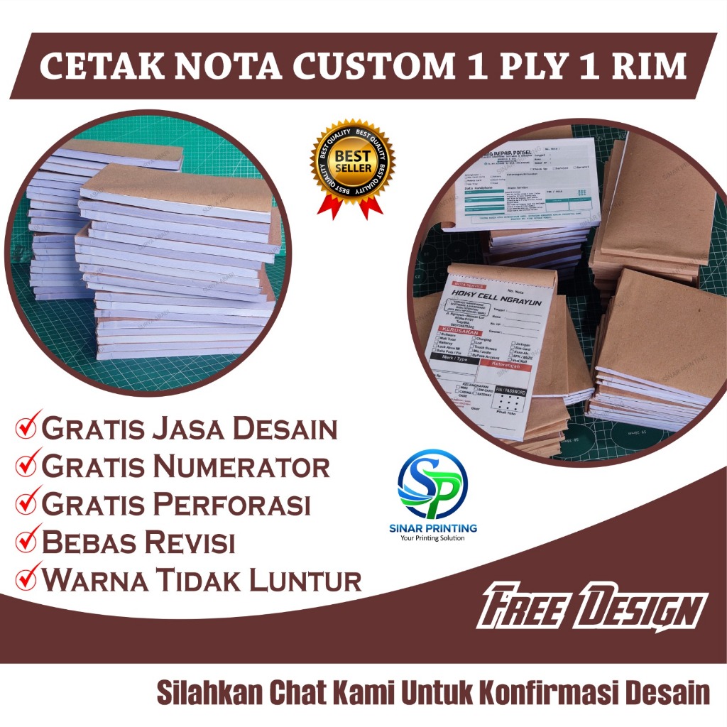 Cetak Nota Custom 1 Ply 1 Rim - Nota Konter - Nota Menu Makanan - Nota Laundry - Nota Apotek - Nota Service HP