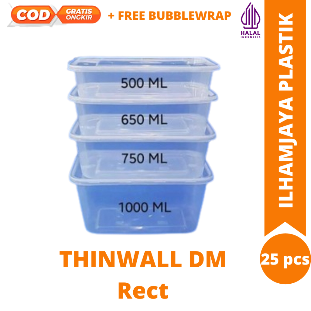 Thinwall DM RECT Persegi Panjang isi 25pcs / 250ml / 300ml / 500ml / 650ml / 750ml / 1500ml isi 5 / 2000ml isi 5 pcs