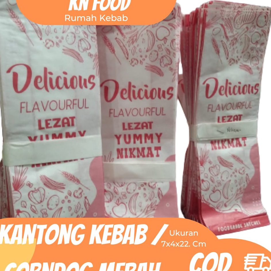 

D2289 Kantong Kebab Ekonomis foodgrade Merah hijau bahan kertas greaseproof 5lembar