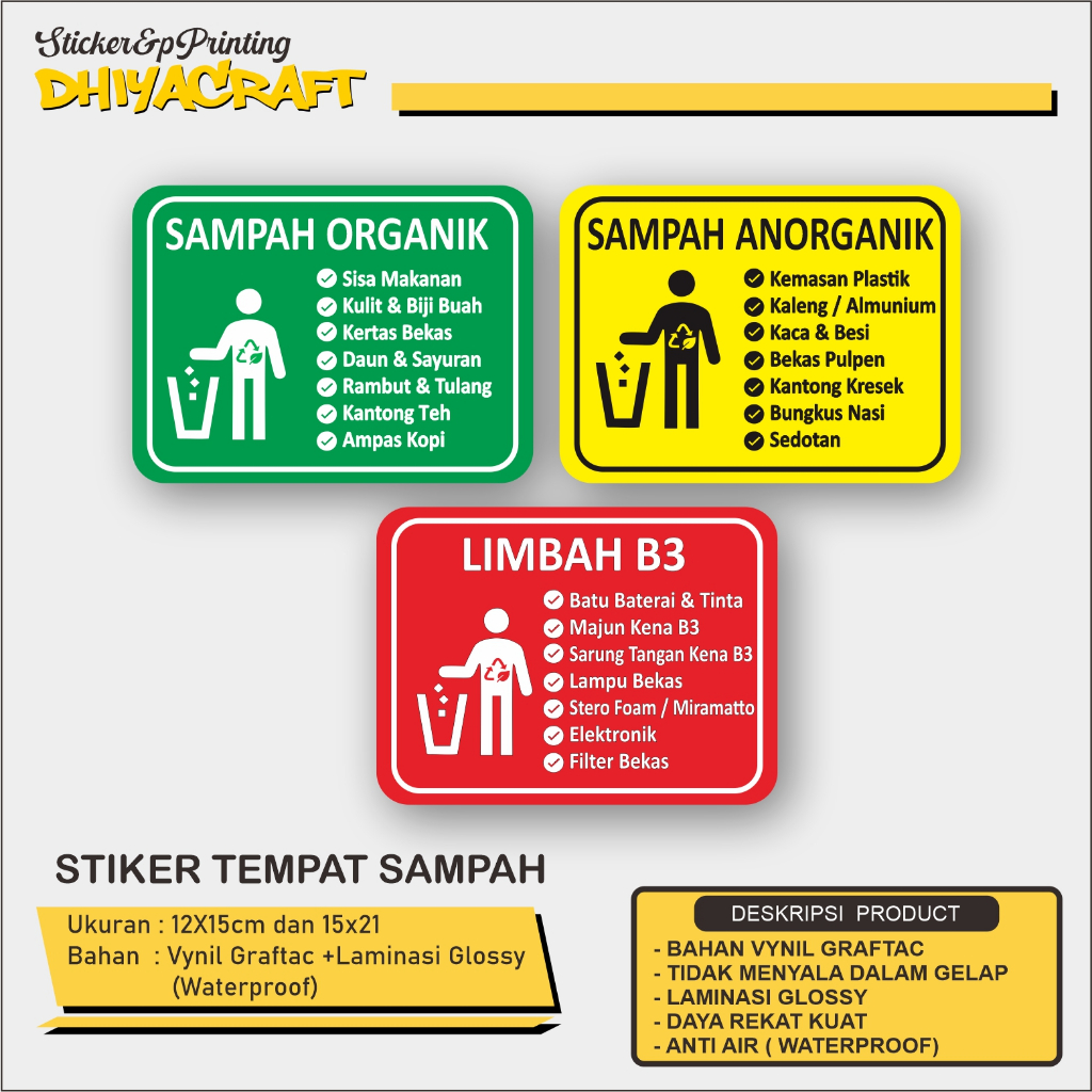 

Stiker Sampah Organik, Stiker Sampah Anorganik, Sampah B3 Landscape