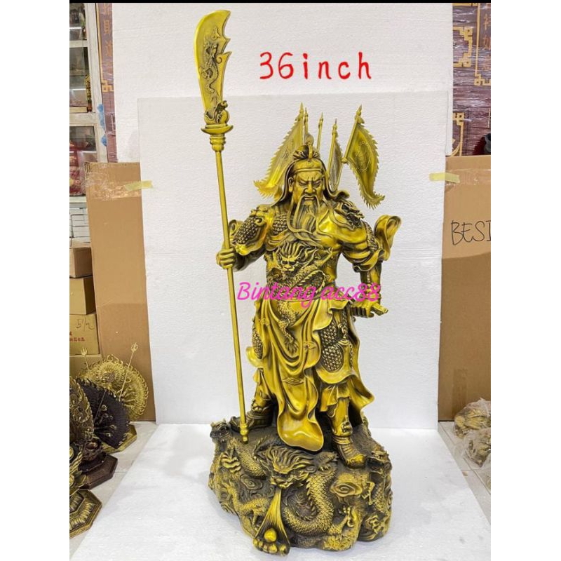 patung dewa kwan kong 9 naga- 32 inch - kuningan -23