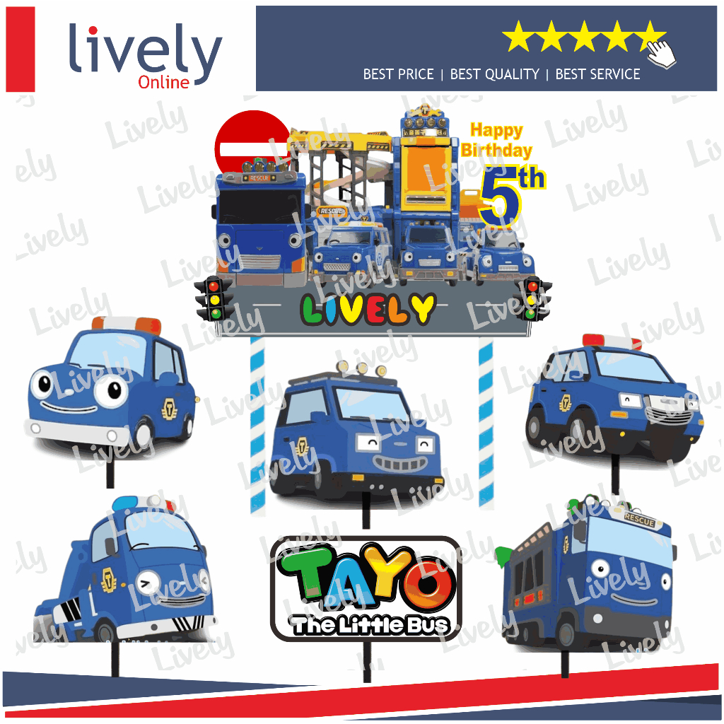 CUSTOM NAMA CAKE TOPPER KARAKTER RESCUE TAYO HIASAN KUE ULANG TAHUN HAPPY BIRTHDAY