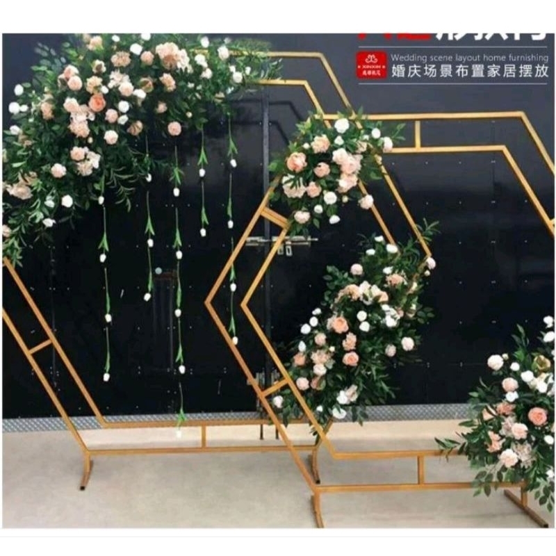Backdrop hexagonal, backdrop kotak elegant wedding decoration