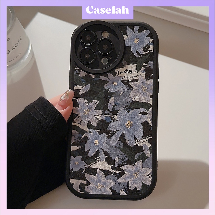 IPHONE CASE BLACK SOFTCASE FLOWER FLORAL BLUE BLACK AESTHETIC CASING PREMIUM IPHONE MODEL CASE IPHON
