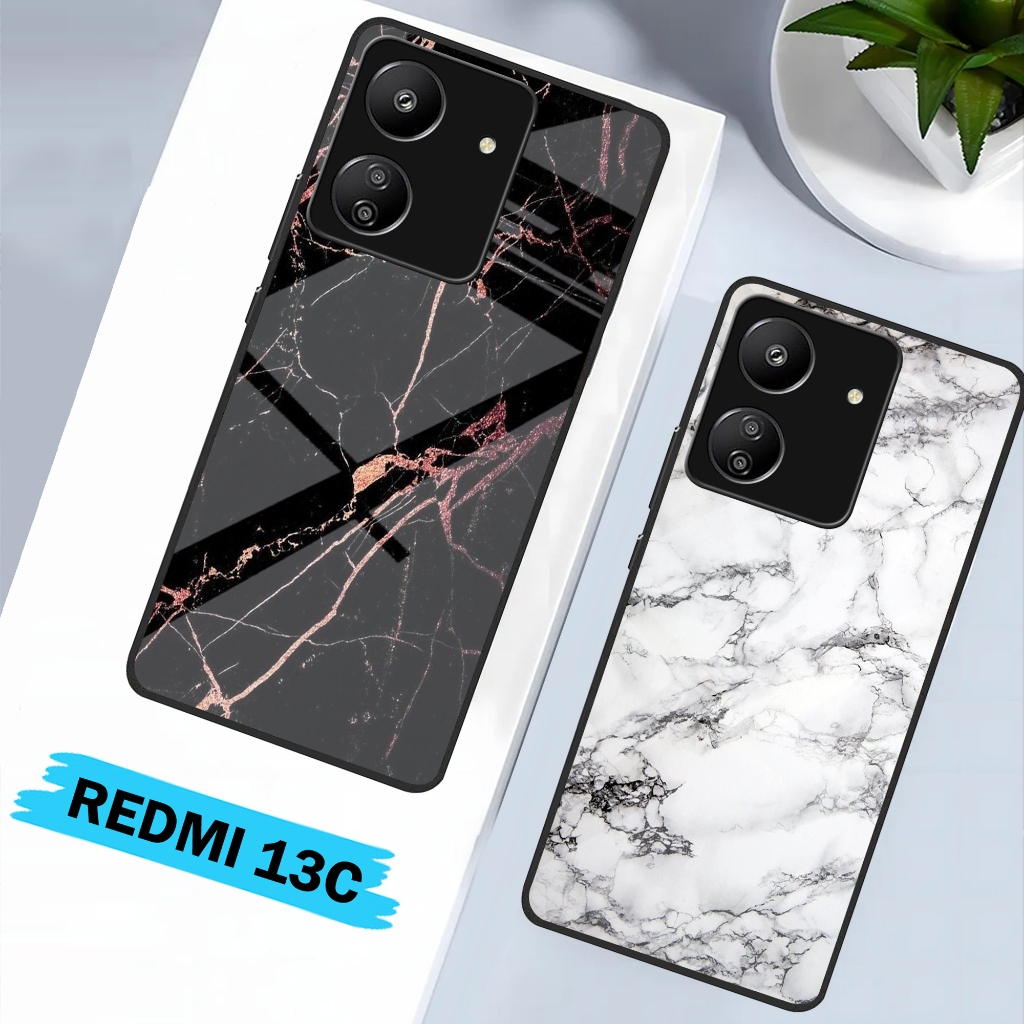 Softcase Glass Redmi 13C [15] Softcase Kaca Aesthetic Redmi 13C - Silikon Glosy Redmi 13C - Case Pro
