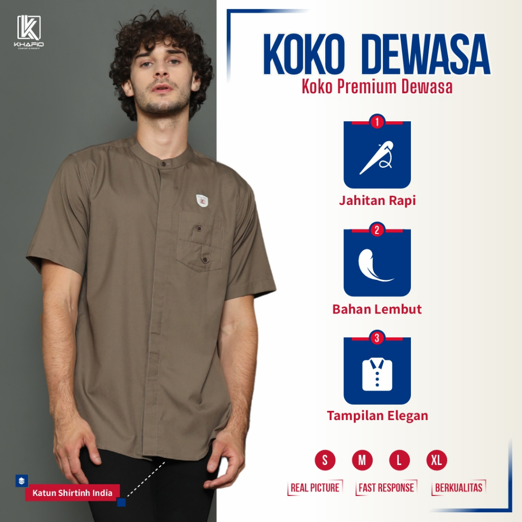 Khafiq Baju Koko Pria Dewasa Lengan Pendek Bahan Katun Shirting India KF09