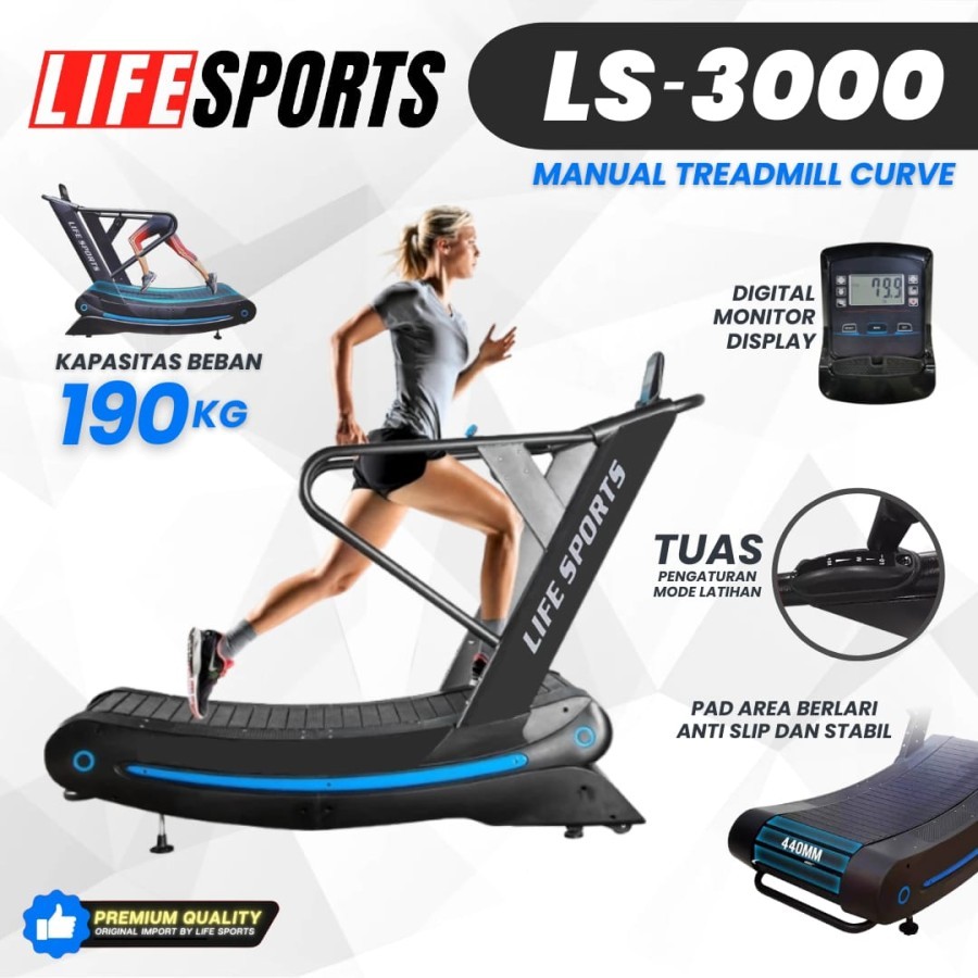 Lifesports -  New Alat Olahraga Fitness Gym Big Walking Pad Treadmill Manual Curve LS 3000