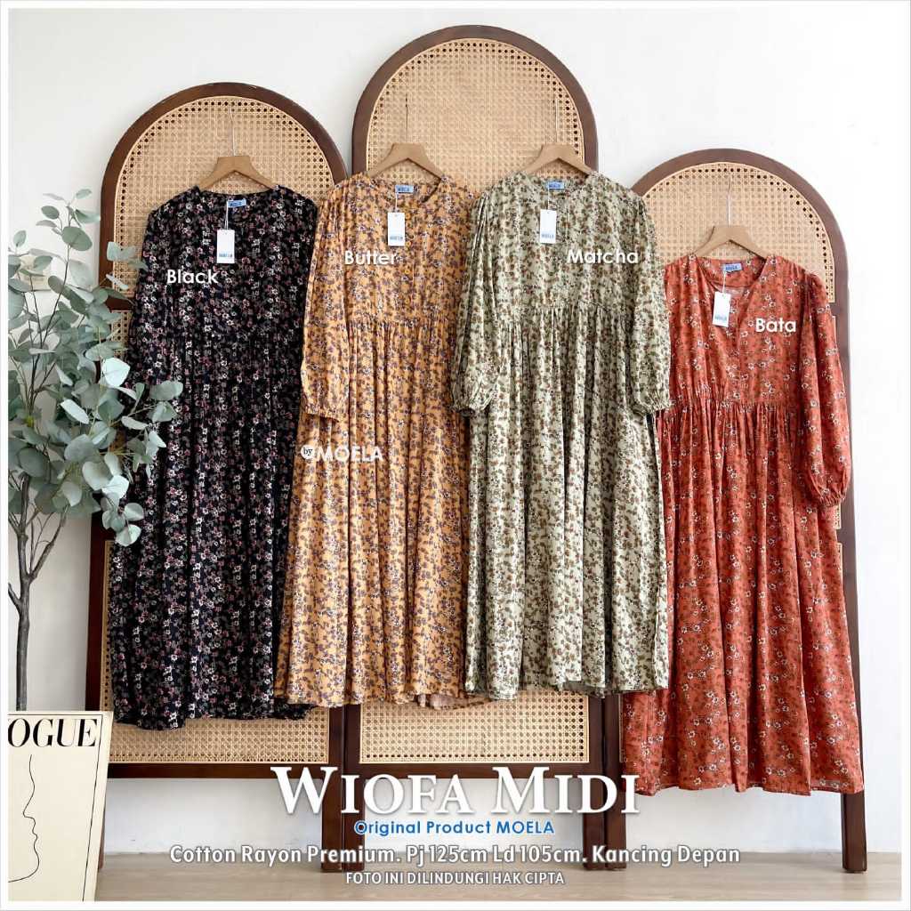 Wiofa Midi by Moela Bahan Cotton Rayon Premium LD 105 Panjang 125 Kancing Depan Busui Friendly Dress