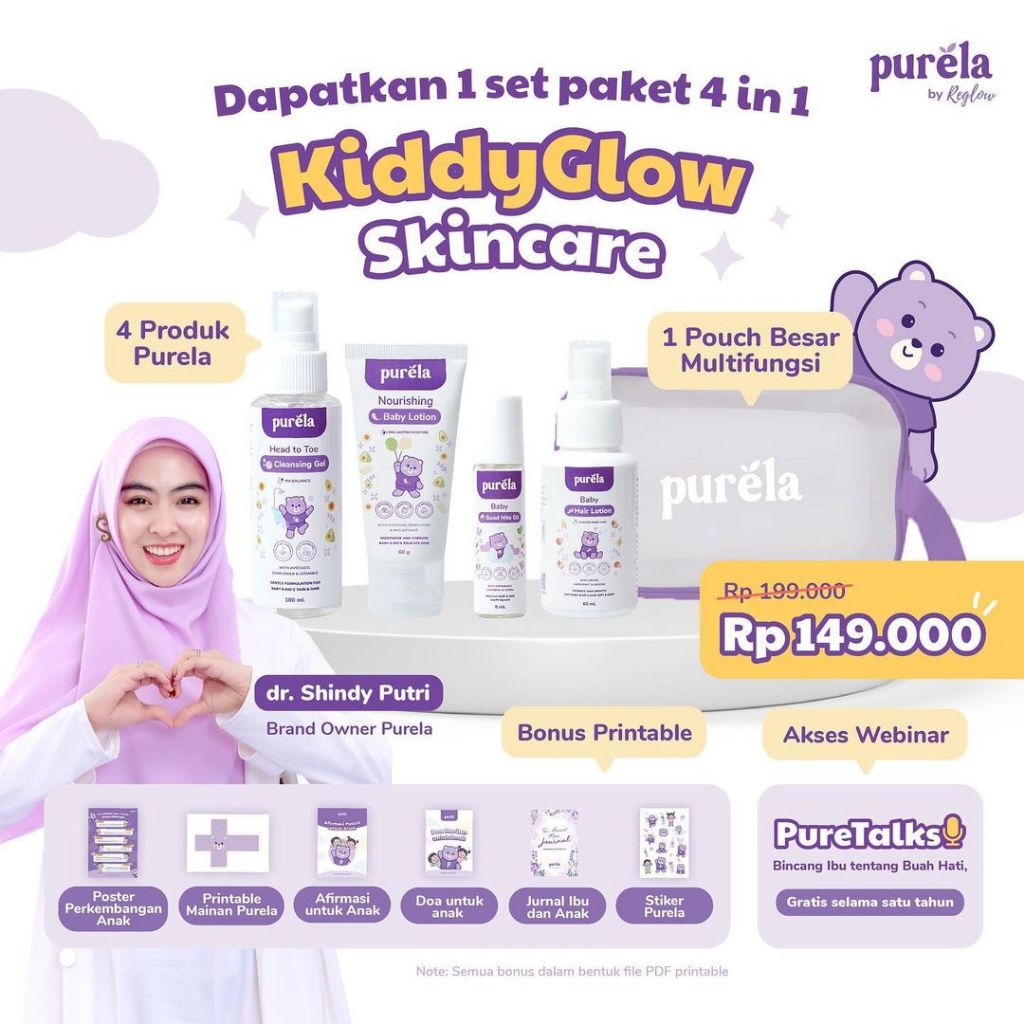 Purela by Reglow Skincare Anak Bayi Balita Kid Baby Newborn | Skincare Pemutih Anak | Baby Cream Ana