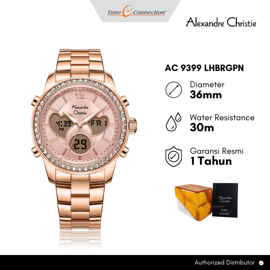 Alexandre Christie AC 9399 LHBRGPN Pink Original / Jam Tangan Wanita Rantai Stainless Steel LH