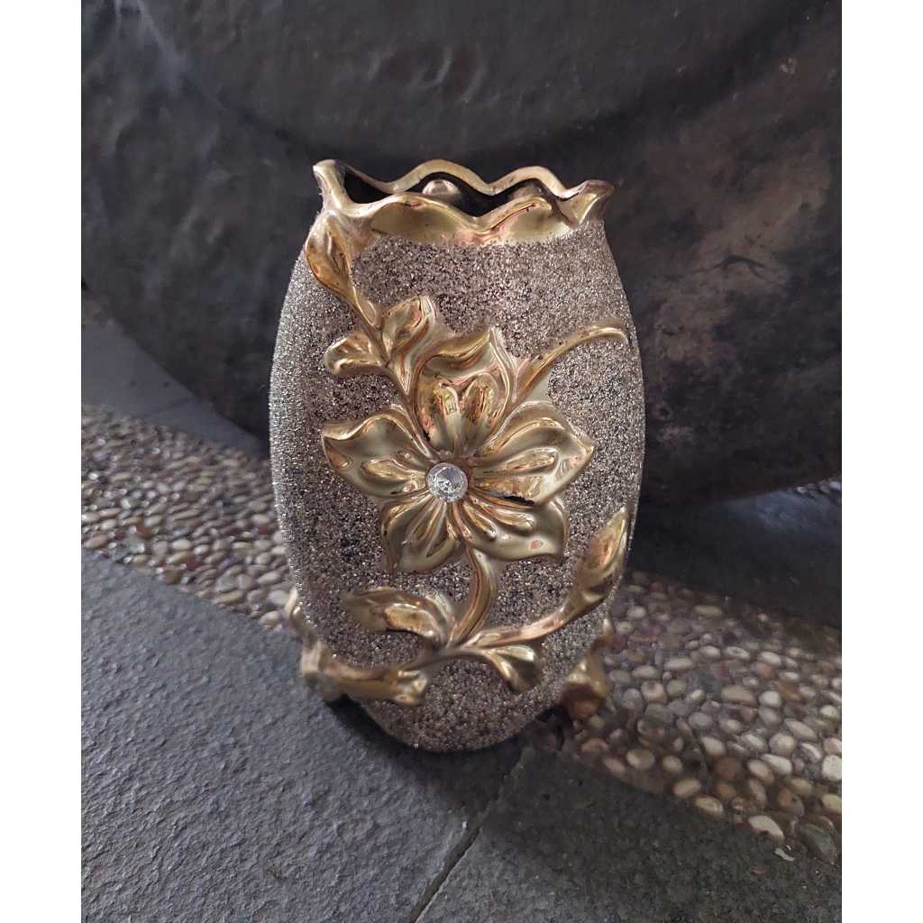 vas bunga keramik motif glitter
