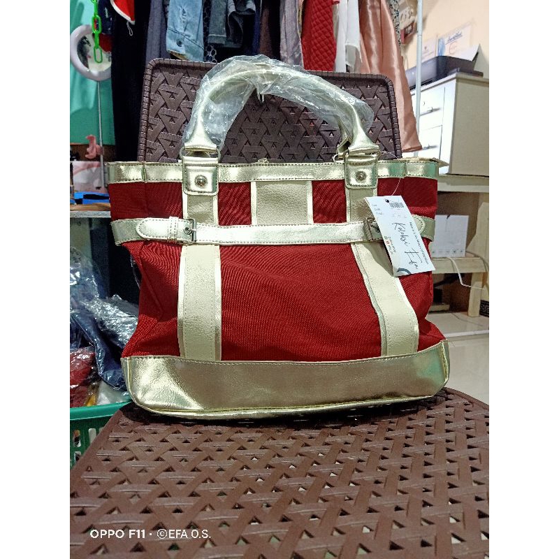 Tas Tote bag Merah silver New