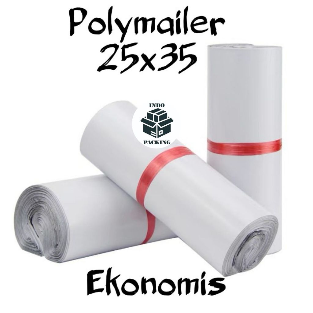 

(isi 100) Polymailer Putih Ekonomis 25x35 cm / Amplop Plastik Packaging / Kemasan Online Shop Olshop