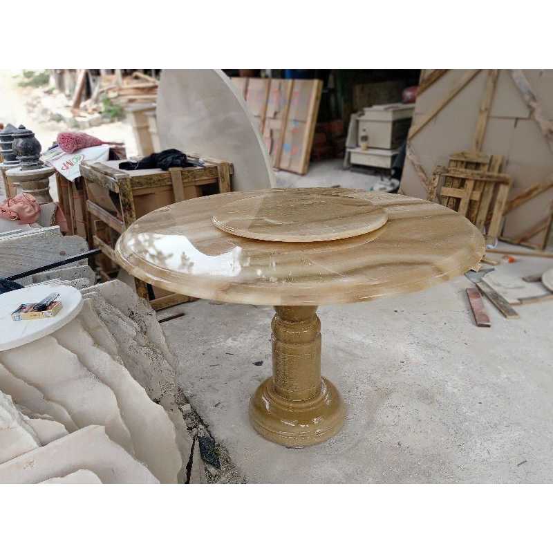 Meja Makan Bulat Bundar Putar Batu Onyx Meja Makan Putar