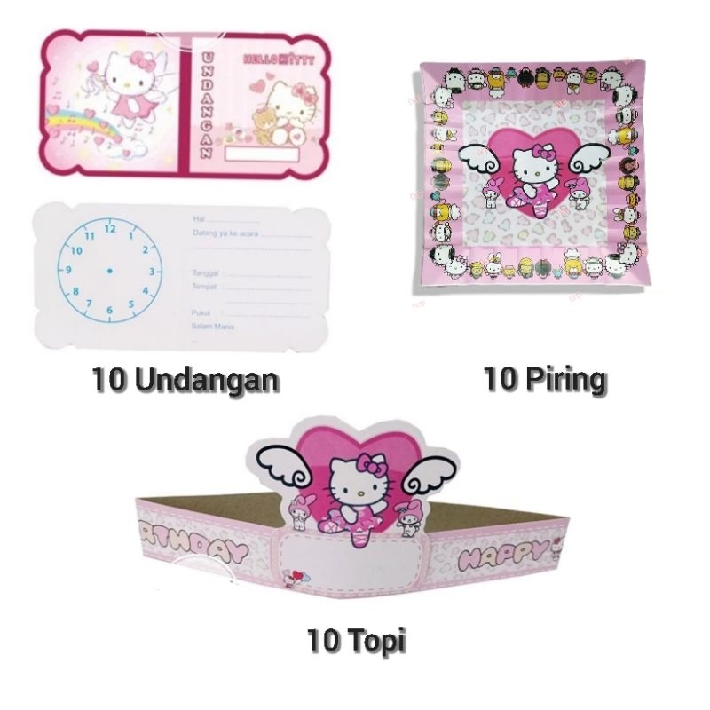 HELLO KITTY Paket Birthday topi HELLO KITTY topeng undangan Paket dekorasi pesta ulang tahun HELLO K