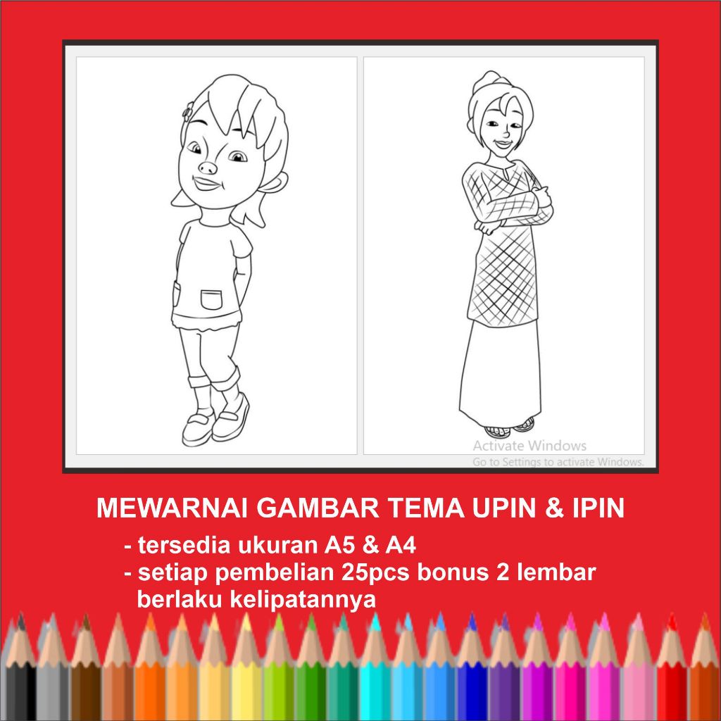 Kertas Mewarnai Gambar Upin & Ipin