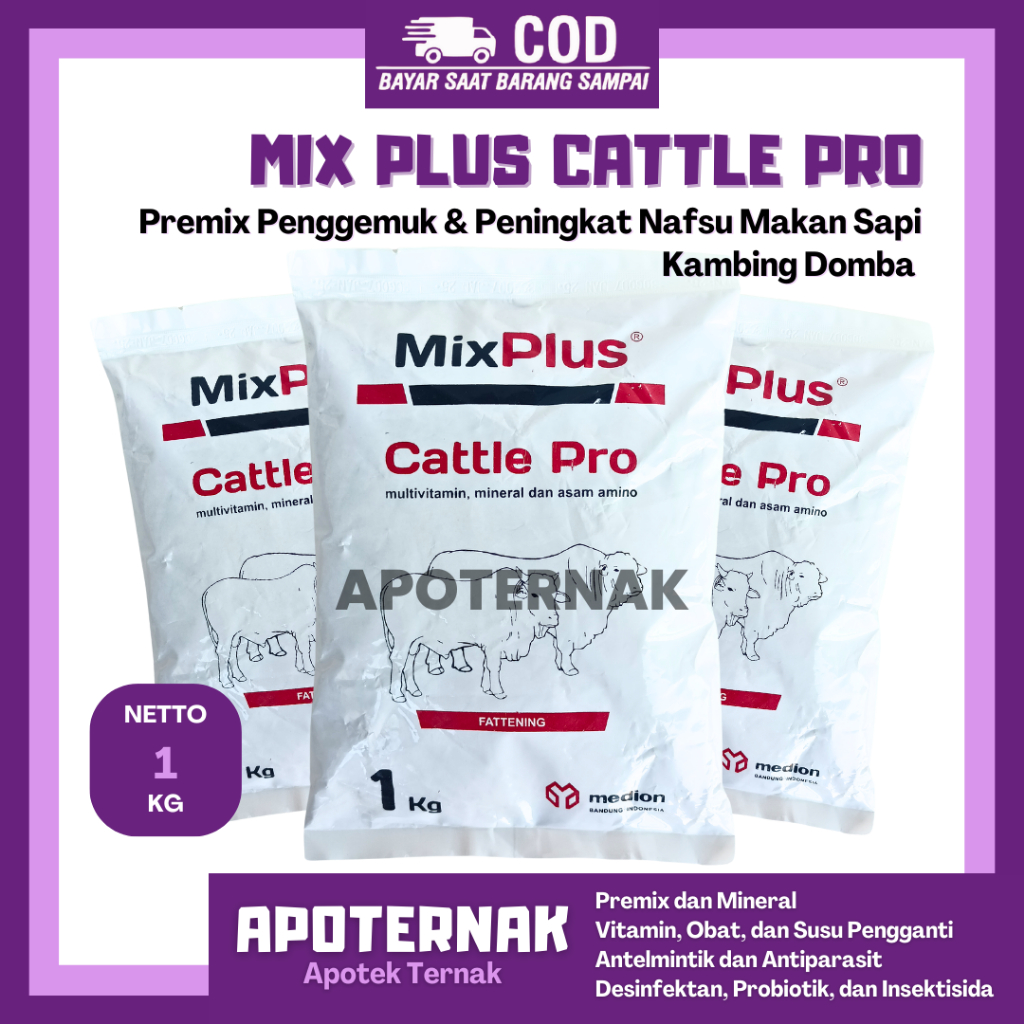 MIX PLUS CATTLE PRO 1 KG - Premix Penggemuk Sapi Kambing Domba - Premix Penggemuk Hewan - Premix Pen