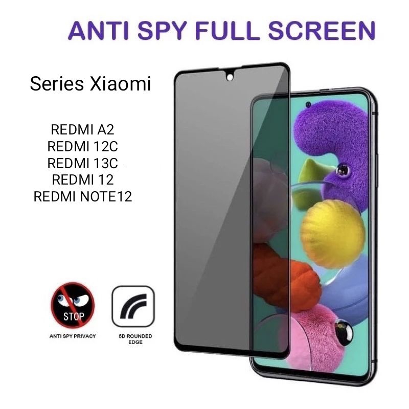 ANTIGORES SPY FULL SCREEN / ANTI SPY HITAM SERIES XIAOMI REDMI A2 REDMI 12C 13C REDMI NOTE 12 REDMI 