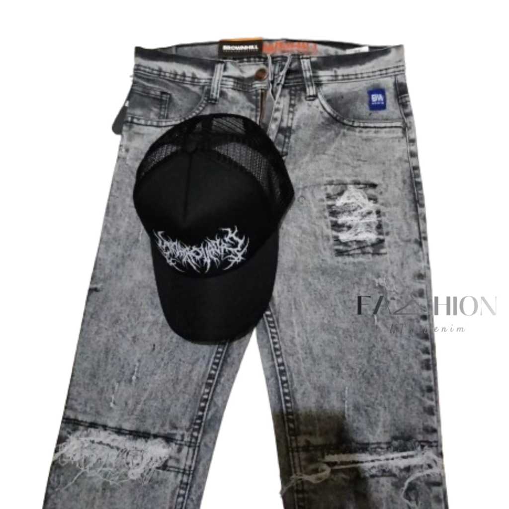 BELI 2 GRATIS TOPI  Celana Jeans GRAY SANDWASH Sobek Ripped Panjang Pria Jeans Skiny Slimfit | Celan