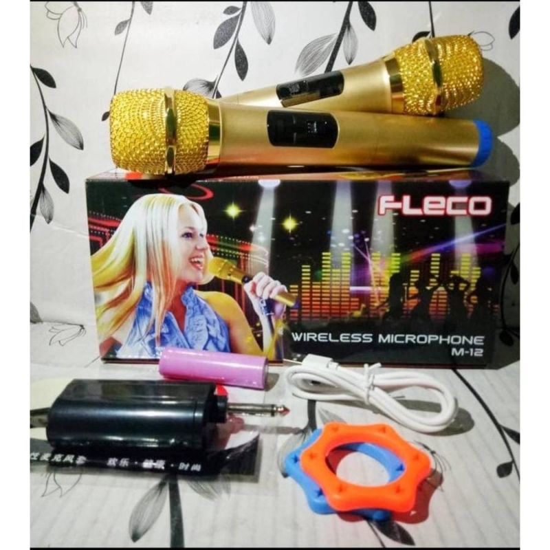 MICROPHONE PROFESIONAL WIRELESS MIC DOUBLE FLECO M-12 / MIC WIRELESS DOUBLE FLECO M 12 / MIC KARAOKE