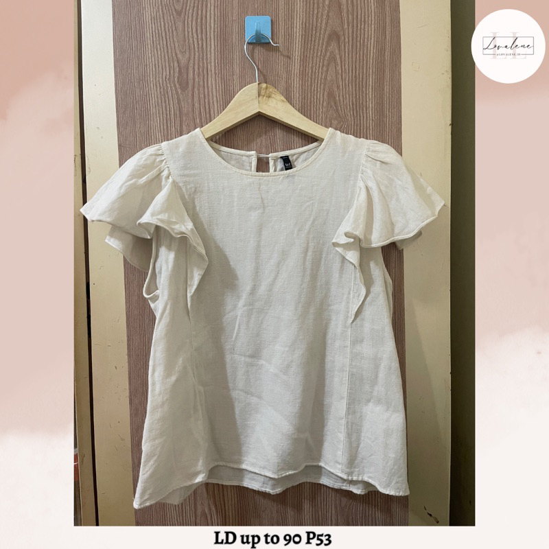 ZARA ORIGINAL Ruffle Cotton Broken White Blouse Atasan Sleeves White Putih TRF Top