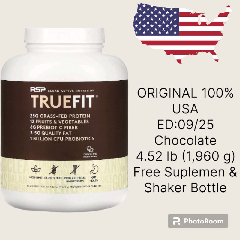 RSP Nutrition TrueFit, Grass-Fed Whey Protein Shake with Fruits & Vegetables, Chocolate, 4.32 Ibs (1