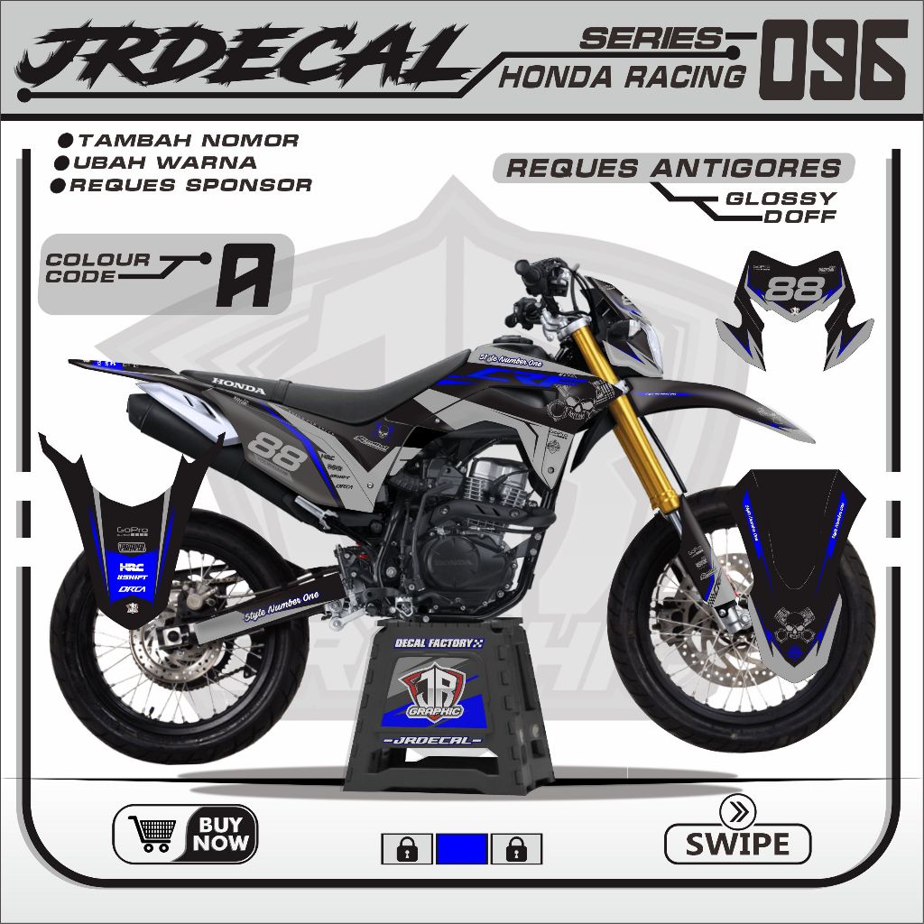 (BISA COD) DECAL CRF 150 L SUPERMOTO SKULL TENGKORAK FULL BODY HITAM ABU ABU GREY KEREN SIMPLE MINIM